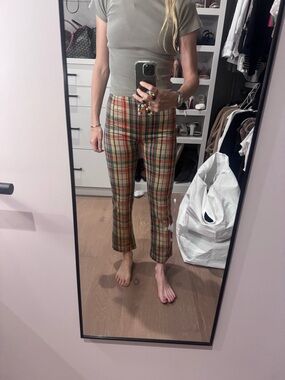 Free People Plaid Cropped Straight-Leg Pants - Red, Green, Cream